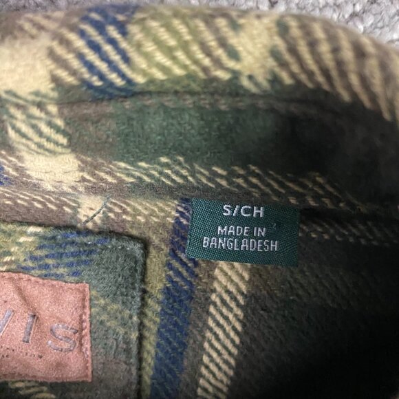 Orvis Flannel Shirt Jacket Shacket Men's Small Green Check Plaid Cotton - Picture 8 of 14